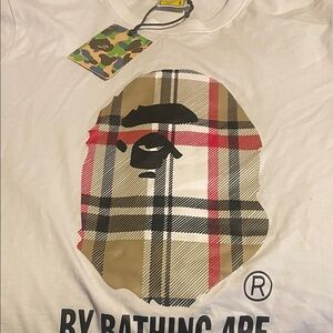 BAPE A Bathing Ape by Bathing Tee (White/Beige)(White Bape Shirt)